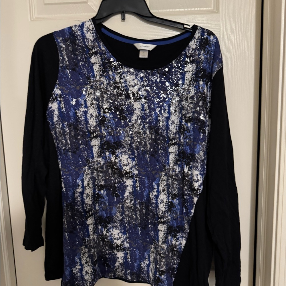 Plus size top cotton and modal blue black silver